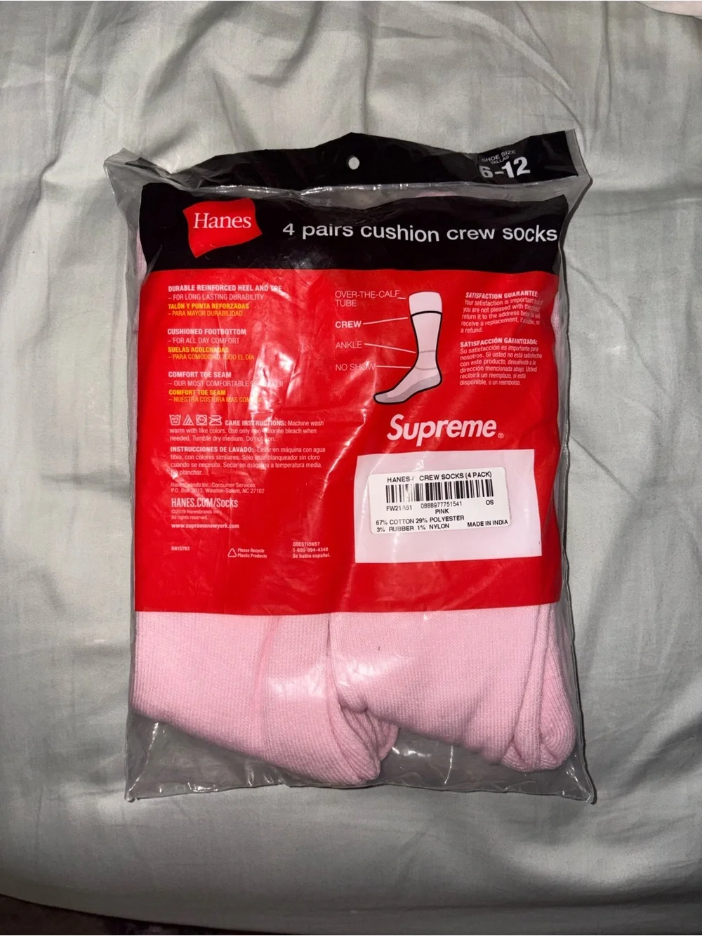 Men's Pink Supreme Socks - 4 Pairs (Size 6-12)